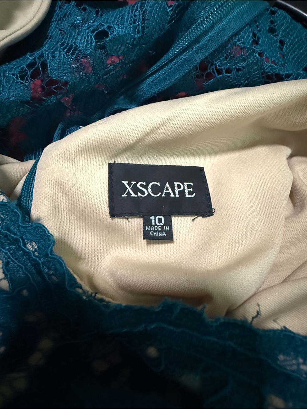 Xscape Teal Lace Evening Gown - Elegant Cap Sleeve Formal Dress - Picture 6 of 6